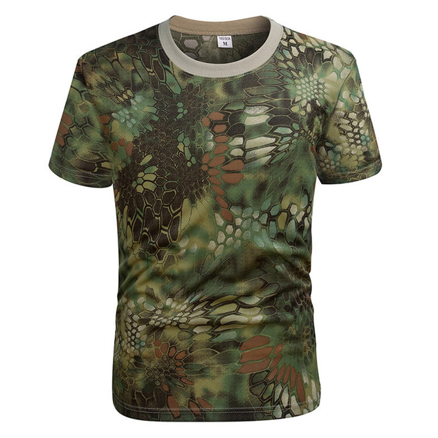  Męskie Podkoszulek T-shirt turystyczny Taktyczna koszula wojskowa Top Na wolnym powietrzu Oddychający Szybkie wysychanie Lekki Lato Python z dżungli Zielony Python Czarny wzór pytona