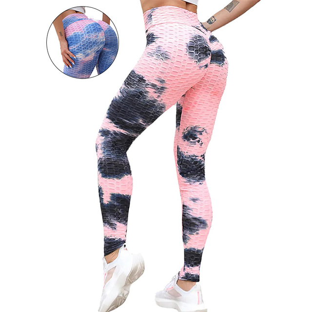  Women's Leggings Sports Gym Leggings Yoga Pants Spandex Rose Pink / Blue Pink Yellow Winter Tights Leggings Tie Dye Tummy Control Butt Lift Breathable Scrunch Butt Jacquard Clothing Clothes Fitness