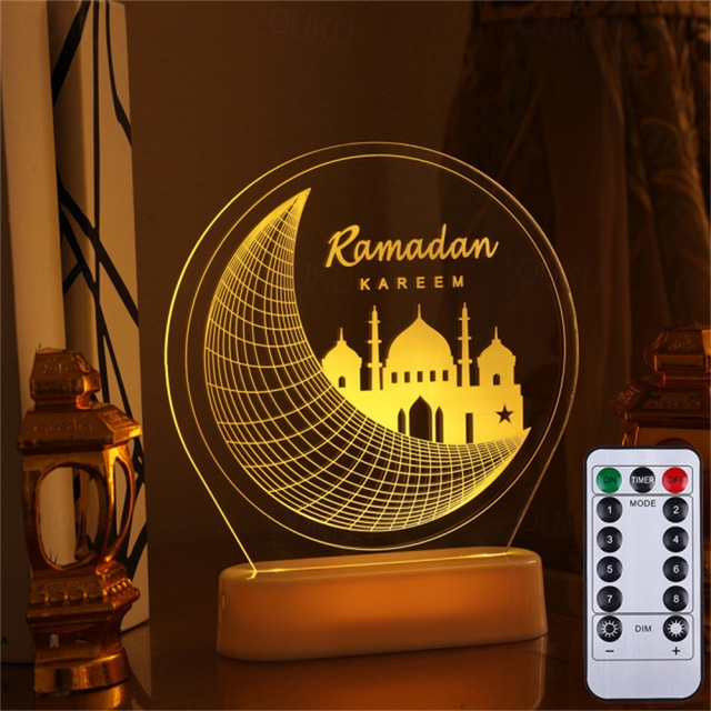  Ramadan Eid Lights Muslim Festival Mubarak Decorations 3D Battery Colorful Moon Lamp Kerosene Shape Lamp Palace Lighthouse Islam Party Supplies