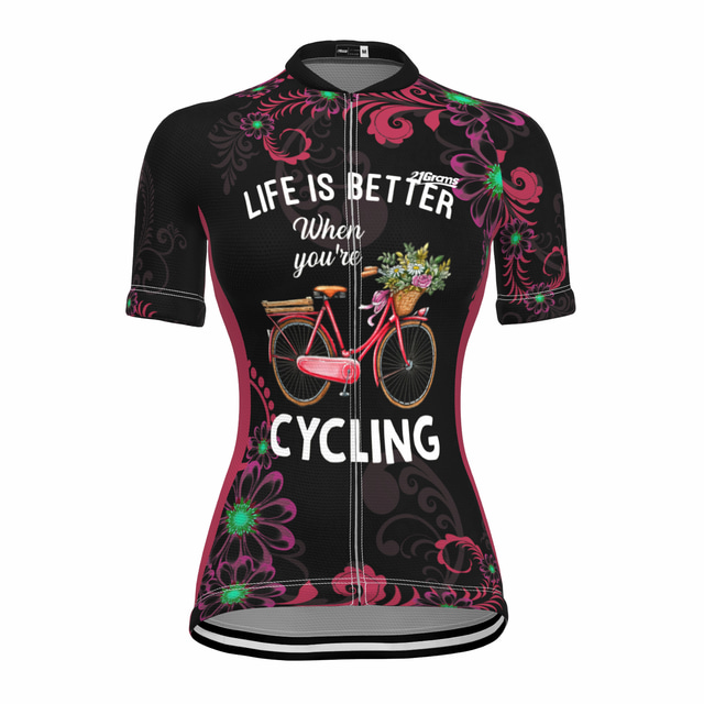  OUKU Maillot Velo Cyclisme Femme Manches Courtes VTT Vélo tout terrain Vélo Route Graphic Botanique Floral Top Noir Respirable Séchage rapide Evacuation de l'humidité Des sports Vêtement Tenue
