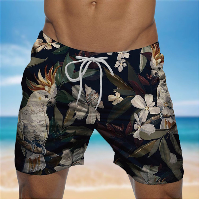  Bărbați Boxeri înot Pantaloni Scurți de Înot Costume de Baie Imprimare 3D Design Elastic cu Cordon Plajă Grafic Flori Vară / Talie medie