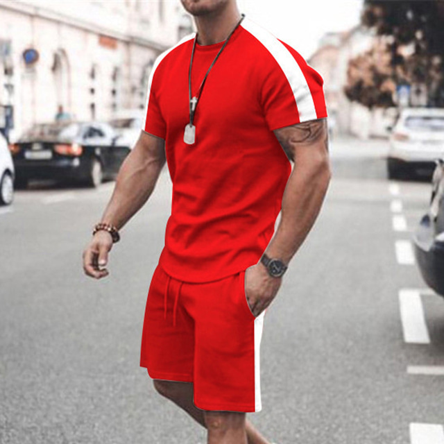  男性用 Tシャツスーツ テニスシャツ カラーブロック クルーネック ストリート カジュアル 半袖 トップの カジュアル ファッション 高通気性 快適 ホワイト ブラック ブルー