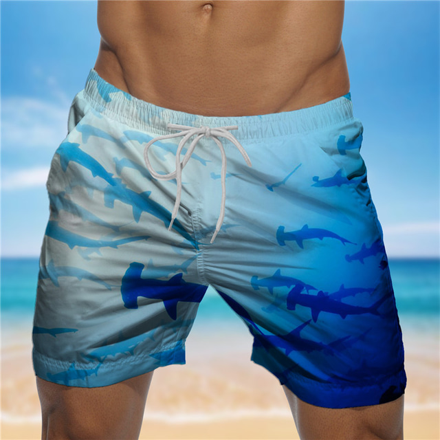  Men's Swim Trunks Swim Shorts Board Shorts Swimwear 3D Print Elastic Drawstring Design Swimsuit Comfort Breathable Soft Beach Graphic Patterned Ocean Designer Streetwear Hawaiian Blue / Mid Waist