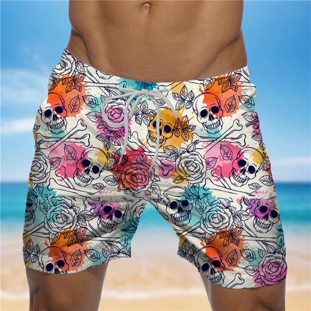  Bărbați Boxeri înot Pantaloni Scurți de Înot Costume de Baie Imprimare 3D Design Elastic cu Cordon Plajă Grafic Cranii Vară / Talie medie