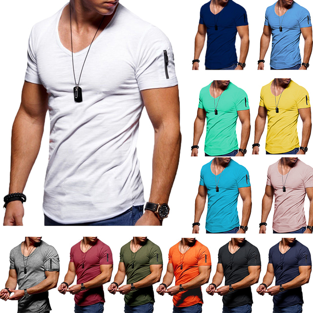  Men's V Neck Running Shirt Tee Tshirt Top Athletic Athleisure Summer Breathable Quick Dry Moisture Wicking Fitness Running Walking Jogging Sportswear Solid Colored Green White Black Pink Light Green