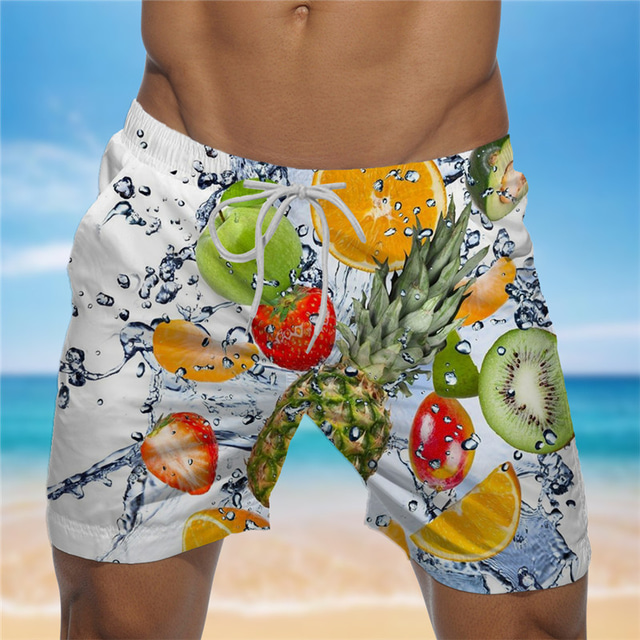  Bărbați Boxeri înot Pantaloni Scurți de Înot Costume de Baie Imprimare 3D Design Elastic cu Cordon Plajă Grafic Fruct Vară / Talie medie