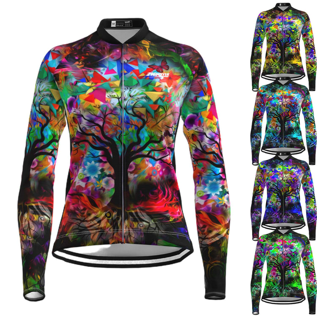  OUKU Women's Cycling Jersey Long Sleeve Mountain Bike MTB Road Bike Cycling Graphic Butterfly Shirt Green Yellow Sky Blue Breathable Quick Dry Moisture Wicking Sports Clothing Apparel / Stretchy