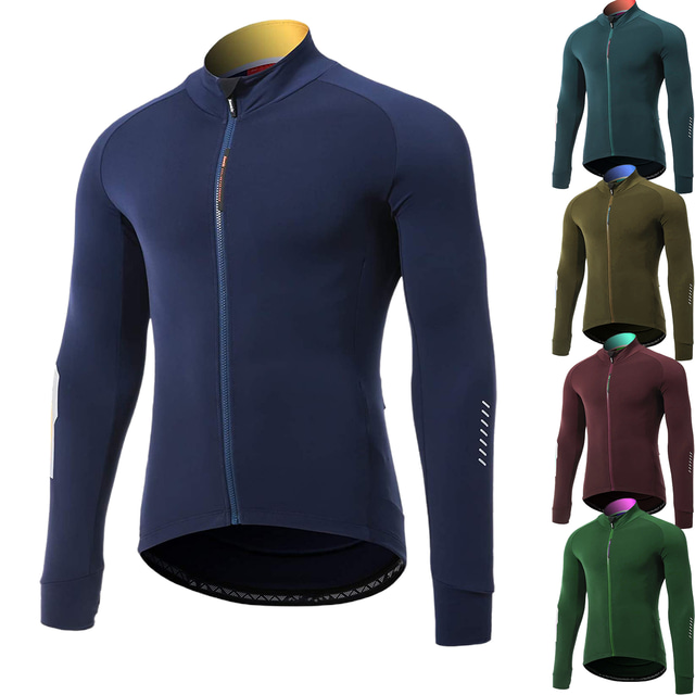  21Grams Men's Cycling Jersey Long Sleeve Mountain Bike MTB Road Bike Cycling Graphic Top Wine Red Yellow Dark Navy Spandex Breathable Moisture Wicking Reflective Strips Sports Clothing Apparel