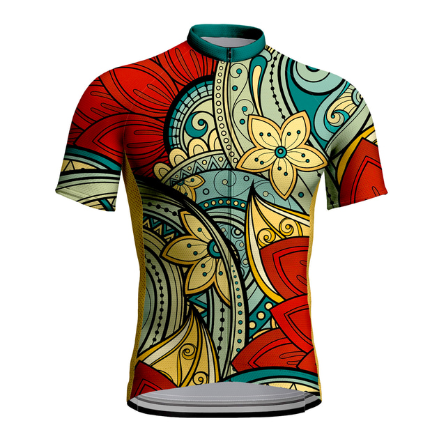  21Grams® Men's Cycling Jersey Short Sleeve Mountain Bike MTB Road Bike Cycling Floral Botanical Shirt Green Red Rose Red Breathable Quick Dry Moisture Wicking Sports Clothing Apparel / Athleisure