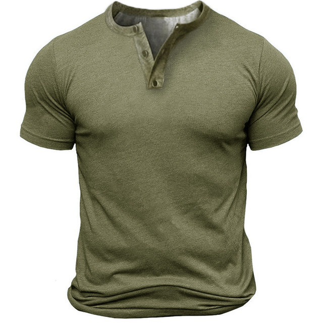  herre henley skjorte krage t-skjorte t-skjorte taktisk militær skjorte kortermet v-hals t-skjorte t-skjorte topp utendørs pustende stretchy svettetransporterende sommer bomullsblanding ensfarget militærgrønt fiske