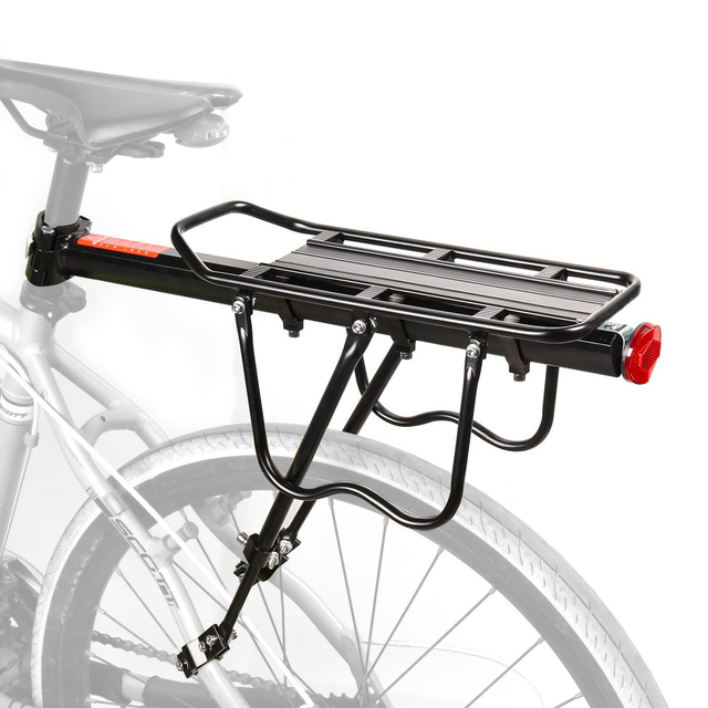  hátsó kerékpártartó, 110 lbs / 50 kg kerékpáros csomagtartó váz alumínium ötvözet univerzális állítható kerékpáros felszerelés állvány lábtartó kerékpáros csomagtartó szerszámokkal és reflektorral 26