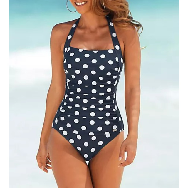  Women's Swimwear One Piece Monokini Bathing Suits Swimsuit Tummy Control Navy Blue Padded Bathing Suits New Vacation Sexy