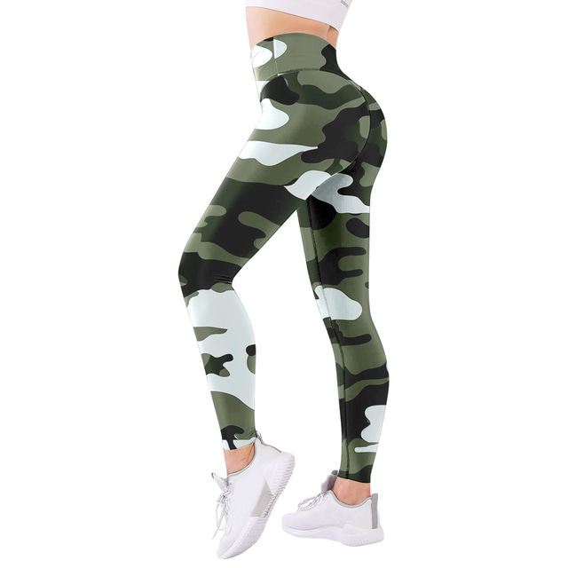  Women's Tights 3D Print Print Trousers Sports Fitness Yoga Stretchy Outdoor Sports Multi Color Mid Waist 3D Print Camouflage Green S M L