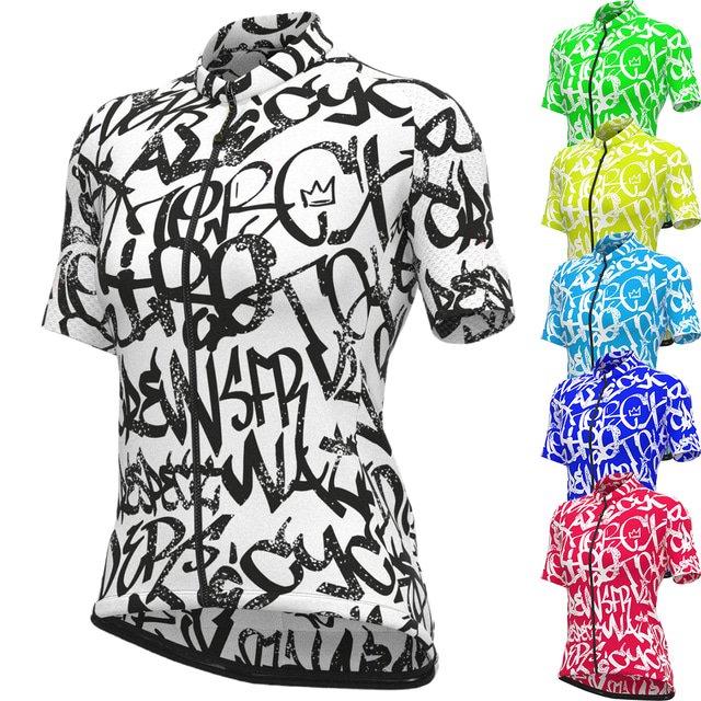  OUKU Radtrikot Fahrradtrikot Damen Kurzarm MTB Mountain Rennrad Graphic Shirt Weiß Grün Gelb Atmungsaktiv Rasche Trocknung Feuchtigkeitsabsorbierend Sport Bekleidung / Dehnbar / Athlässigkeit