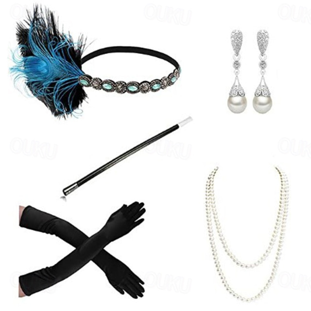  Retro Vintage 1920s Headpiece Masquerade Flapper Headband Head Jewelry Necklace / Earrings The Great Gatsby Charleston Wedding Guest Women's Masquerade Party / Evening Wedding Reception Bachelorette