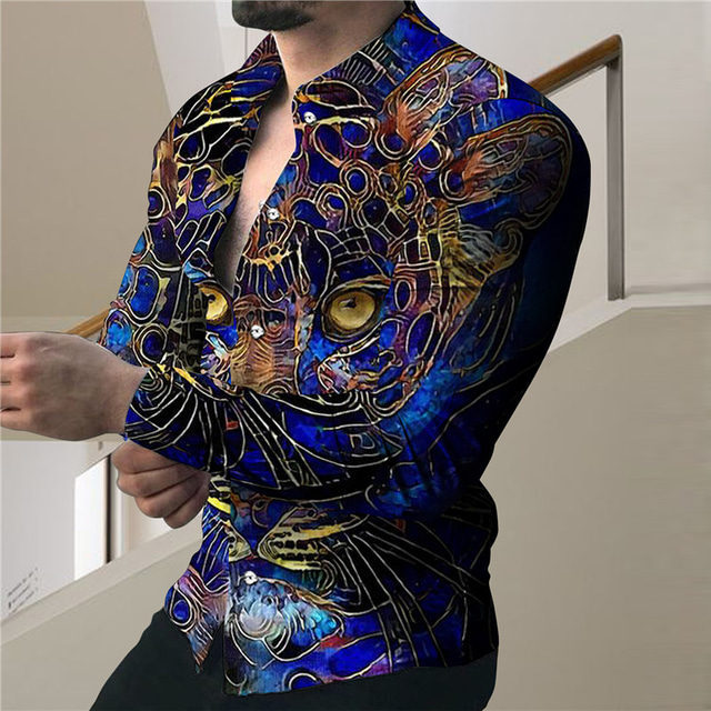  Men's Shirt Tiger Animal Turndown Street Casual Button-Down Print Long Sleeve Tops Designer Casual Fashion Breathable Blue / Summer