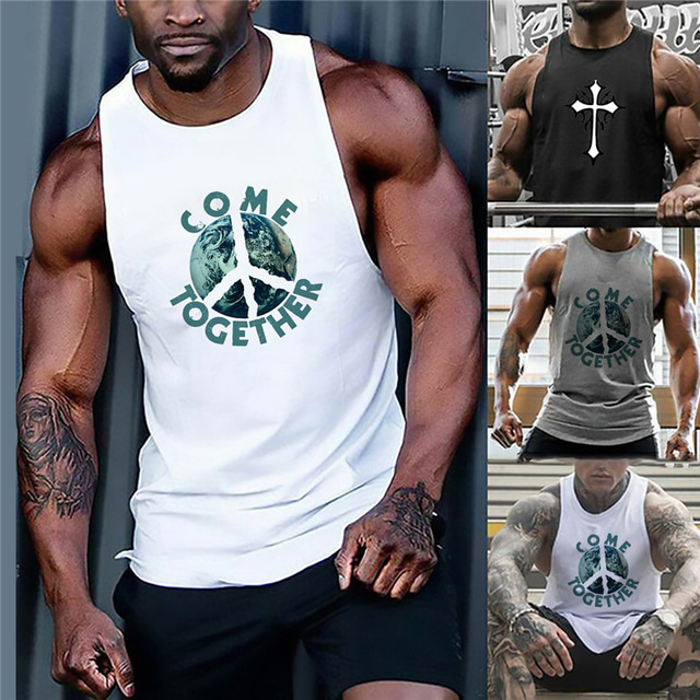  Men's Vest Top Tank Top Vest Designer Summer Sleeveless Graphic Patterned Earth Letter Hot Stamping Plus Size Crew Neck Daily Sports Print Clothing Clothes Designer Fashion Classic White Black Gray