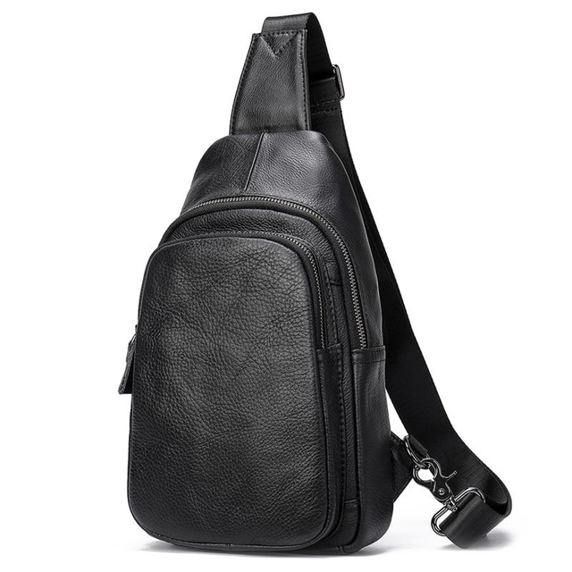  Men's Mobile Phone Bag Sling Shoulder Bag Crossbody Bag Nappa Leather Cowhide Daily Zipper Black Coffee