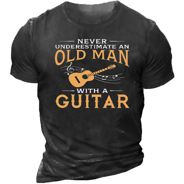  Music Festival Men's Graphic Guitar T Shirt Old Man T Shirt Short Sleeve T shirt 3D Print Crew Neck Shirt Fashion Basic Classic Street Casual Daily Black Summer Clothing Apparel S M L XL 2XL 3XL