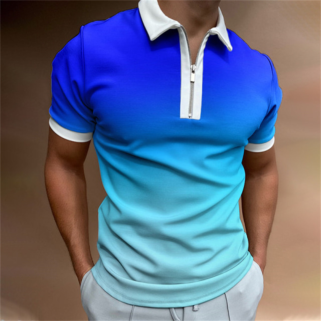  Homme POLO T shirt Tee T Shirt golf Sportif Mode Casual Manches Courtes Violet Jaune Orange Bleu clair Couleur Pleine Col rabattu Casual du quotidien Zippé Vêtements Sportif Mode Casual