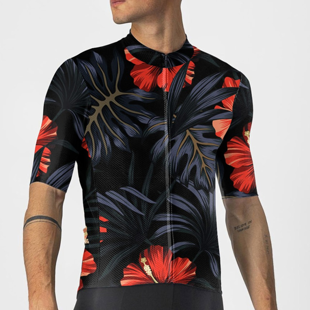  21Grams® Men's Cycling Jersey Short Sleeve Mountain Bike MTB Road Bike Cycling Graphic Floral Botanical Jersey Shirt Black Breathable Quick Dry Moisture Wicking Sports Clothing Apparel / Athleisure