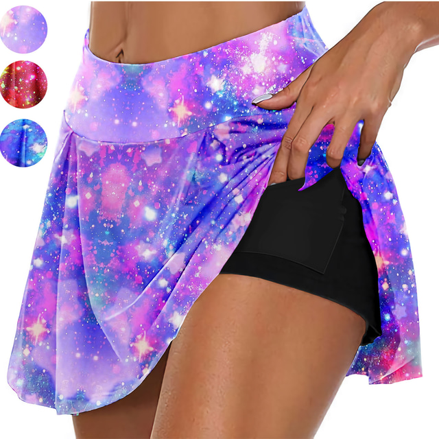  Women's Running Skirt Athletic Skorts Sports Shorts Shorts Bottoms Printing Quick Dry Moisture Wicking 3D Print 2 in 1 Side Pockets Blue Purple Orange / Stretchy / Athleisure / High Waist