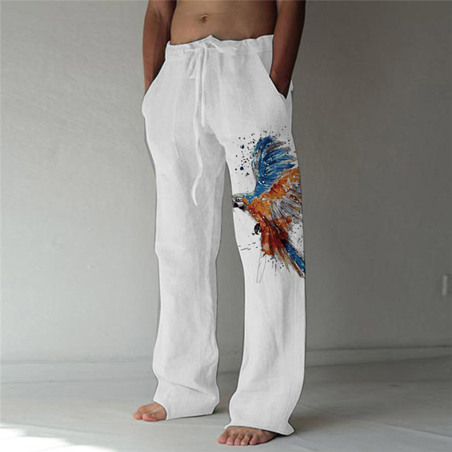  Hombre Pantalones de lino Pantalones Impresión 3D Diseño de cordón elástico Bolsillo delantero Design Moda Grande y alto Casual Diario Para vacaciones Comodidad Suave Estampados Pájaro Animal Media