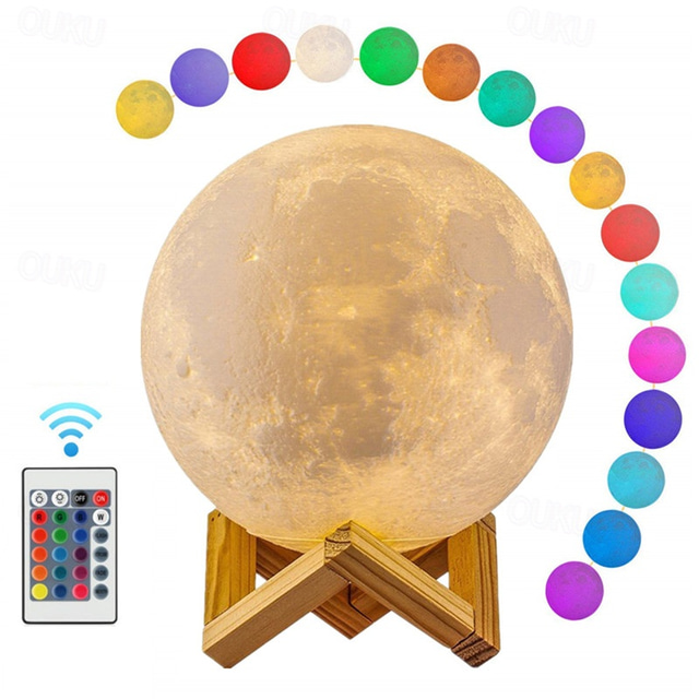  Lampe de lune 3d 16 couleurs changent galaxie lune led veilleuse télécommande usb&cadeaux de contrôle tactile pour filles garçons enfants femmes anniversaire