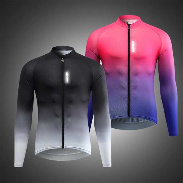  WOSAWE Men's Long Sleeve Cycling Jersey Gradient Bike Jersey Top Road Bike Cycling Black White Red Blue Polyester Breathable Quick Dry Reflective Strips Sports Clothing Apparel / Athletic