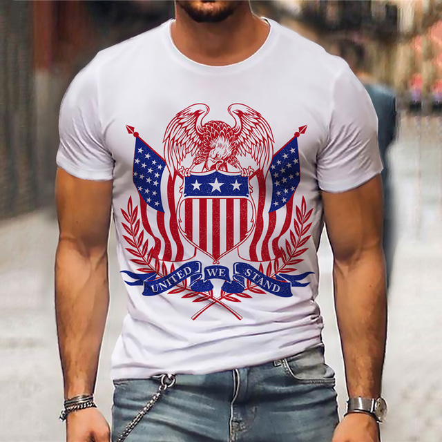 Men's T shirt Tee Designer Summer Short Sleeve Graphic Patterned Eagle National Flag Hot Stamping Crew Neck Street Daily Print Clothing Clothes Designer Casual Big and Tall White