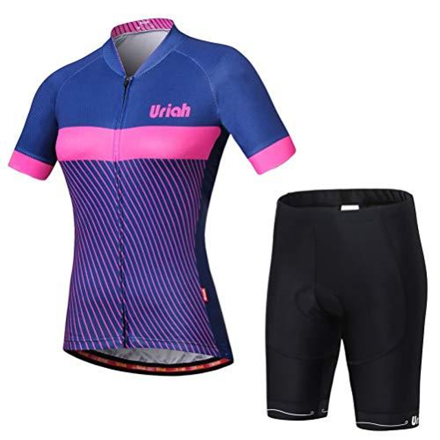  OUKU Women's Short Sleeve Cycling Jersey Cycling Jersey with Shorts Mountain Bike MTB Road Bike Cycling Rose Red Blue Pink Graphic Design Bike Sports Graphic Curve Design Clothing Apparel