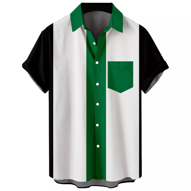 Herr Hawaii skjorta Skjorta Färgblock Nedvikt Gata Ledigt Button-Down Kortärmad Blast Designer Ledigt Mode Andningsfunktion Grön Blå Rubinrött