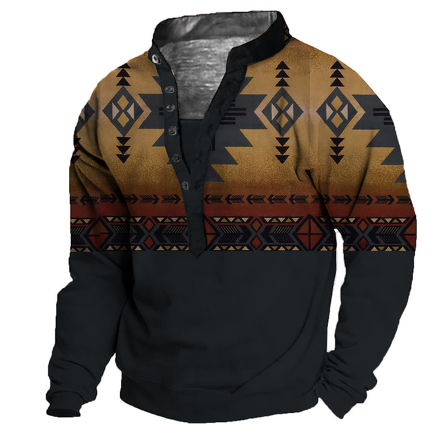  Men's Sweatshirt Pullover Print Designer Casual Streetwear Graphic Color Block Geometric Print Standing Collar Casual Daily Sports Long Sleeve Clothing Clothes Regular Fit Brown