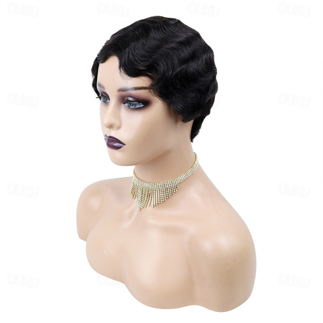  Brazilian Short Pixie Cut Human Hair Wigs Finger Waves Hairstyles For Black Women Full Machine Made Wigs Short Wigs