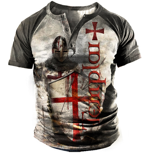  Men's Henley Shirt T shirt Tee Designer 1950s Summer Short Sleeve Graphic Cross Print Plus Size Henley Daily Sports Button-Down Print Clothing Clothes Designer Basic 1950s Dark red Navy Blue Coffee