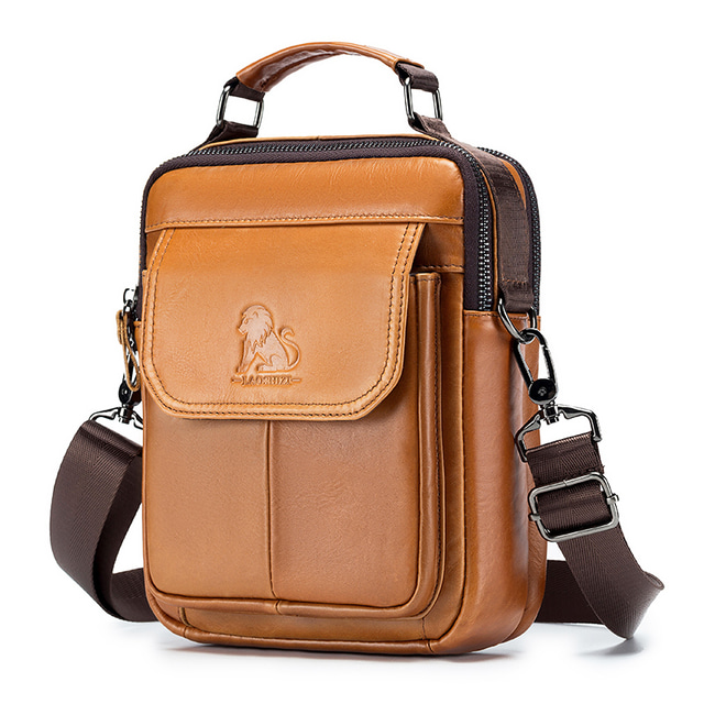  Men's Sling Shoulder Bag Crossbody Bag Shoulder Bag Cowhide Daily Zipper Vintage Black Brown