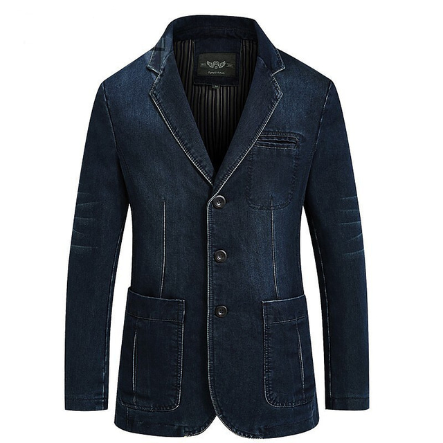  men's Denim Blazer Jacket Jeans suit jacket classic notched collar 3 button tailoring distressed denim blazer jacket (large, light blue_02)