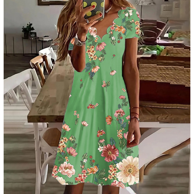  Damska sukienka mini sukienka casual sukienka petite sukienka sundress sukienka A-line sukienka boho tropikalna seksowna wakacyjna casual codzienna regular fit kwiatowa krótki rękaw serce biała