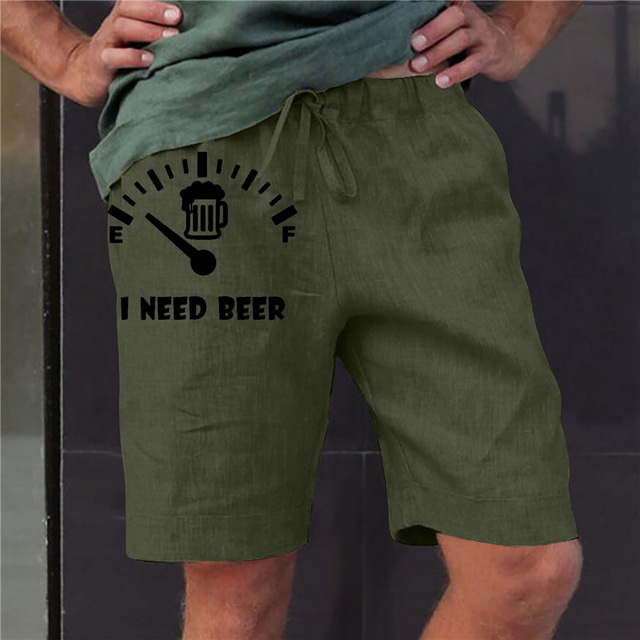  Men's Straight Shorts Elastic Waist Print Designer Stylish Casual / Sporty Sports Outdoor Daily Cotton Blend Comfort Breathable Graphic Prints Beer Mid Waist Hot Stamping White Army Green Dark Gray S