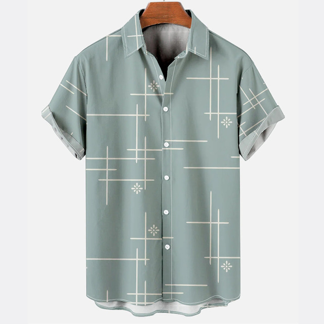  Herre Hawaii skjorte Skjorte Lineær Aftæpning Gade Afslappet Knap ned Kortærmet Toppe Designer Afslappet Mode Åndbart Lysegrøn