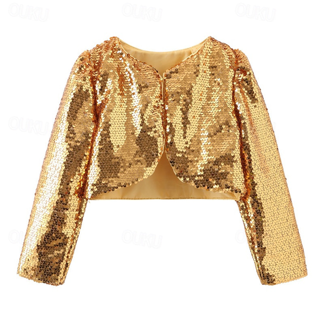  Girls' 3D Sequin Coat Long Sleeve Summer Spring Active Cute Kids 3-12 Years Street Daily Regular Fit