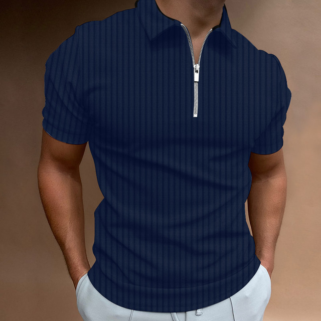  Men's Collar Polo Shirt Golf Shirt Sports Designer Punk & Gothic Short Sleeve Khaki Navy Blue Light Blue Gray White Black Striped Solid Colored Turndown Going out golf shirts Zipper Clothing Clothes