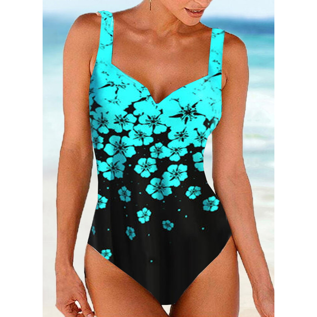  Women's Swimwear One Piece Monokini Bathing Suits Swimsuit Blue Padded V Wire Bathing Suits New Vacation Sexy / Strap / Strap