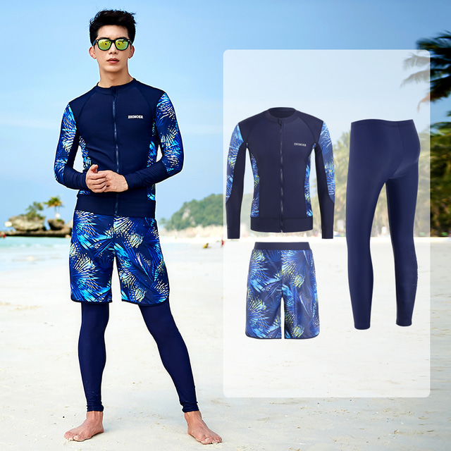  Bărbați Bariere Iritatie Rashguard costum de baie Protecție UV la soare UPF50+ Respirabil Manșon Lung Costume de scafandru Tricou Înot 5-Piese Înot Scufundare Surfing Plajă Floral / Botanic Toamn