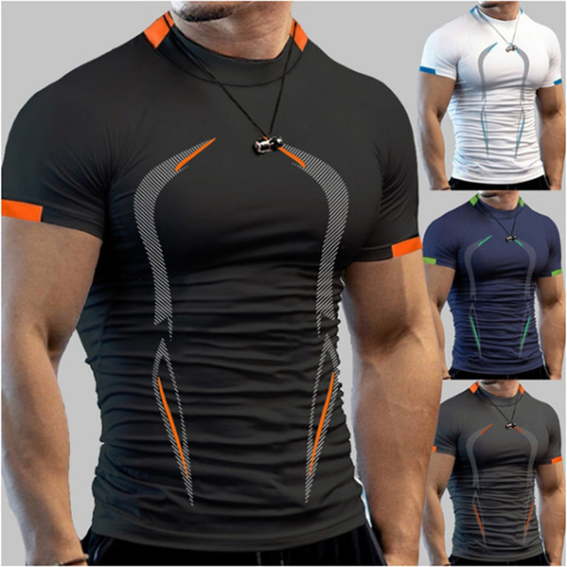  Men's Compression Shirt Running Shirt Tee Tshirt Top Athletic Athleisure Summer Breathable Moisture Wicking Soft Fitness Running Walking Jogging Exercise Sportswear Solid Colored Dark Grey White