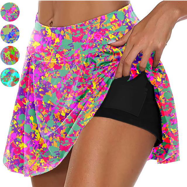  Women's Running Skirt Athletic Skorts Sports Shorts Summer Shorts Bottoms Camouflage Quick Dry Moisture Wicking 3D Print 2 in 1 Side Pockets Green Orange Blue / Stretchy / Athleisure / High Waist