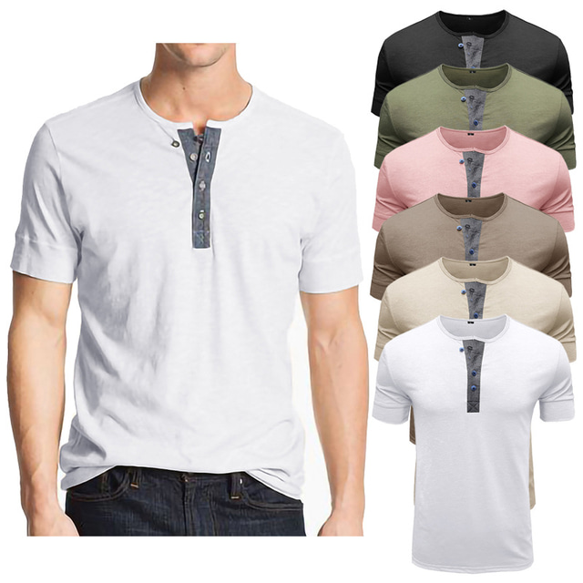  Men's T shirt Henley Shirt Short Sleeve Crew Neck Tee Tshirt Sweatshirt Top Outdoor Breathable Quick Dry Lightweight Sweat wicking Polyester / Cotton Blend Patchwork White Black Rosy Pink Fishing