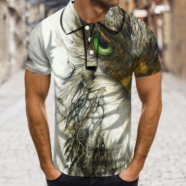  رجالي قميص بولو تي شيرت قميص الجولف طباعة ثلاثية الأبعاد 3D طوي شارع فضفاض 3D طباعة كم قصير قمم قطن كاجوال كوول رمادي