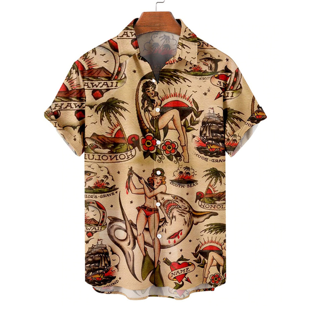  Men's Shirt Summer Hawaiian Shirt Aloha Graphic Prints Turndown Black-White Yellow Pink Blue Brown Print Casual Daily Short Sleeve Button-Down Print Clothing Apparel Fashion Designer Casual