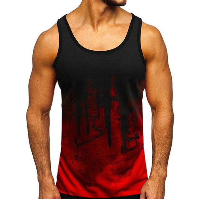  Men's Gym Tank Top Tie Dye White Green Yoga Gym Workout Running Tee Tshirt Tank Top Sport Activewear Breathable Quick Dry Comfortable Micro-elastic